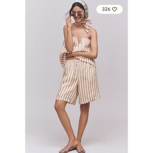 Anthropologie Maeve Linen Striped Bermuda Shorts Tan White Medium New